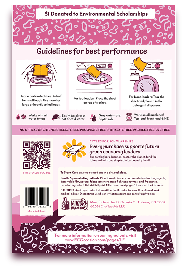 3X Enzymes, SLS-Free Laundry Detergent Sheets - Up to 60 Loads