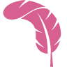 Pink feather icon on a pink-to-purple gradient background, symbolizing softness or gentle care.